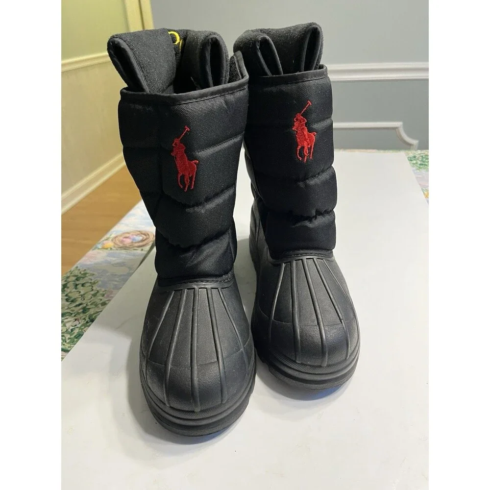 Ralph Lauren Polo Large Red Pony Logo Black Insulated Boots Men’s US Sz 7 EUR 40